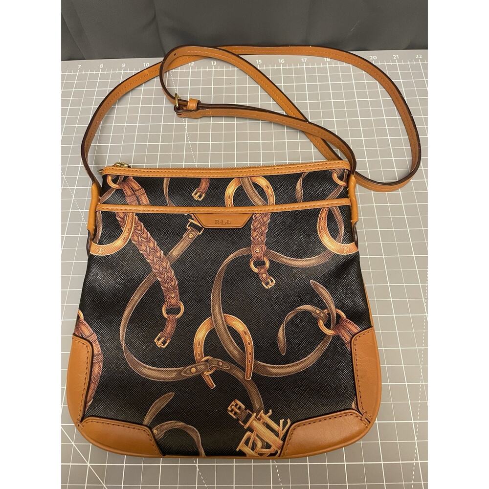 Lauren Ralph Lauren Black & Brown Crossbody Bag with Equestrian Print